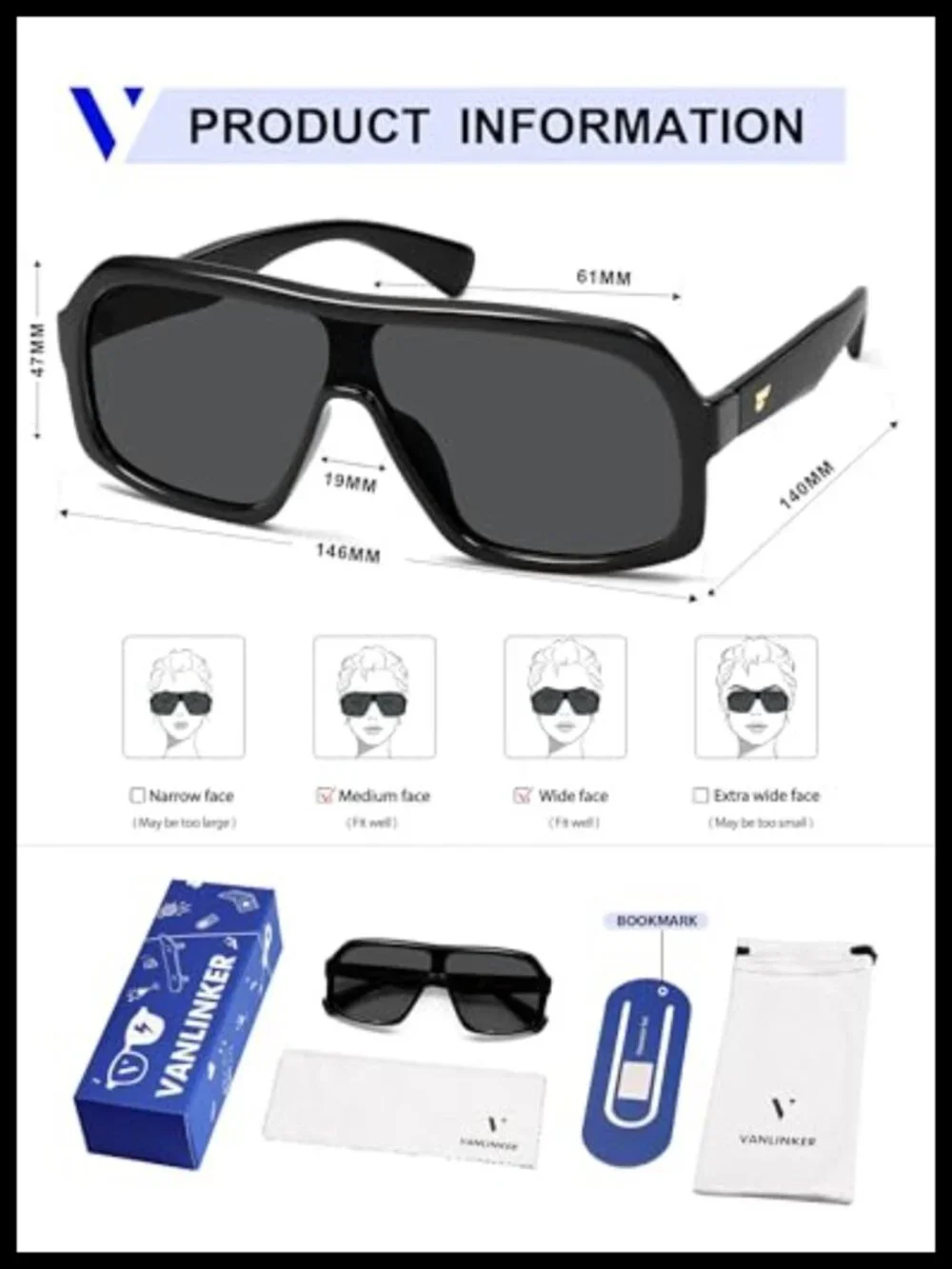 Oversized Square Aviator Polarized Sunglasses for Women Men UV400